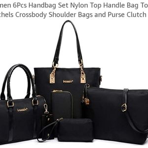6pcs black nylon handbag set